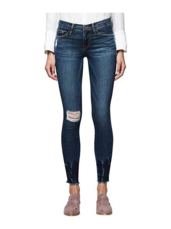 Frame Denim Crop Jeans Thorpe Dark Wash Raw Hem Distressed Size 29 - Picture 12 of 12